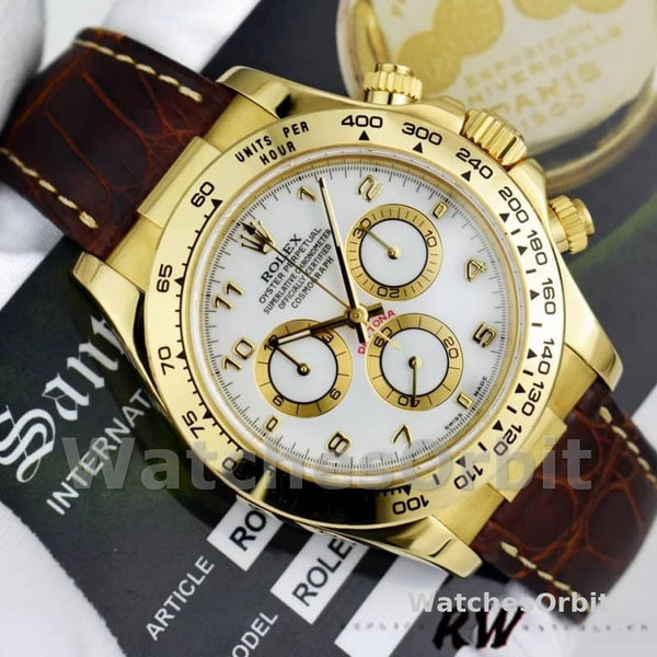 Mens Rolex Daytona 40mm Mens-116518-Yellow Gold-White Dial White Replica Image