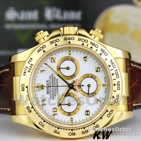 Mens Rolex Daytona 40mm Mens-116518-Yellow Gold-White Dial White Replica Image