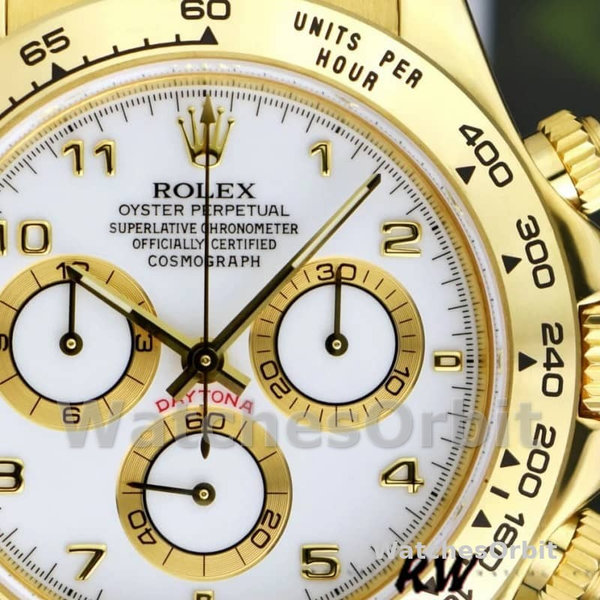 Mens Rolex Daytona 40mm Mens-116518-Yellow Gold-White Dial White Replica Image