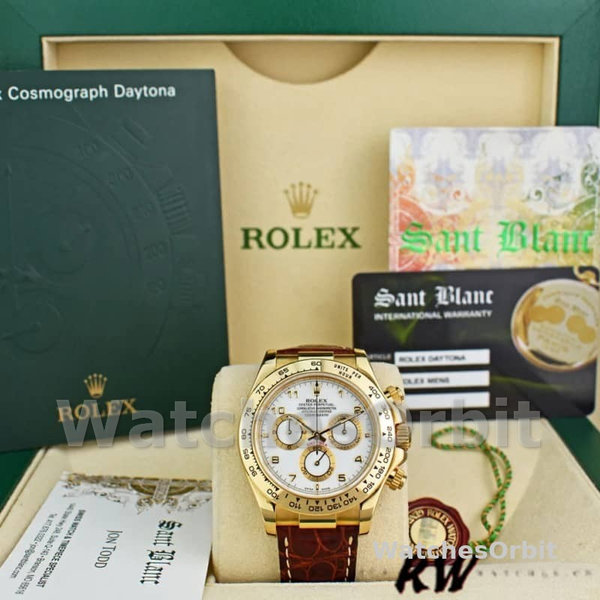 Mens Rolex Daytona 40mm Mens-116518-Yellow Gold-White Dial White Replica Image