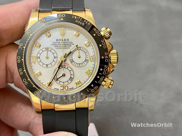 Mens Rolex Daytona 40mm Mens-116518LN-Rubber Strap-MOP Diamond Dial MOP Diamond Replica Image