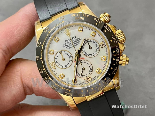 Mens Rolex Daytona 40mm Mens-116518LN-Rubber Strap-MOP Diamond Dial MOP Diamond Replica Image