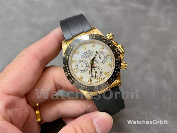 Mens Rolex Daytona 40mm Mens-116518LN-Rubber Strap-MOP Diamond Dial MOP Diamond Replica Image