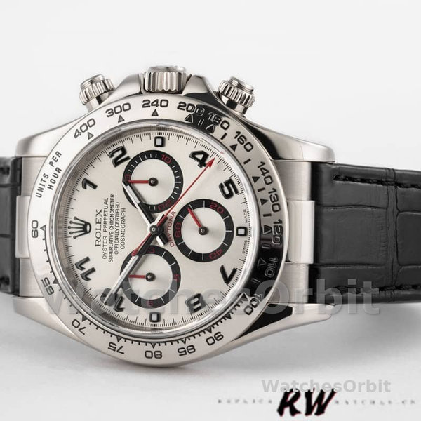 Replica Rolex Daytona 40mm Heren-116519-Zwarte Alligator Lederen Band-Zilveren Wijzerplaat Zilver