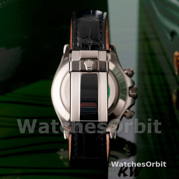 Replica Rolex Daytona 40mm Heren-116519-Zwarte Alligator Lederen Band-Zilveren Wijzerplaat Zilver