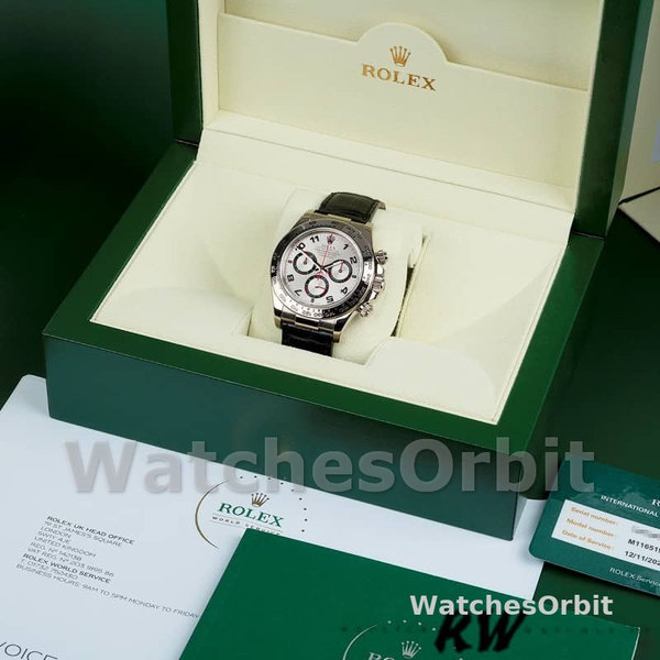 Replica Rolex Daytona 40mm Heren-116519-Zwarte Alligator Lederen Band-Zilveren Wijzerplaat Zilver