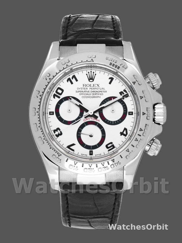 Rolex Daytona 116519 Black Alligator Leather strap White Dial 40mm Mens Replica Watch