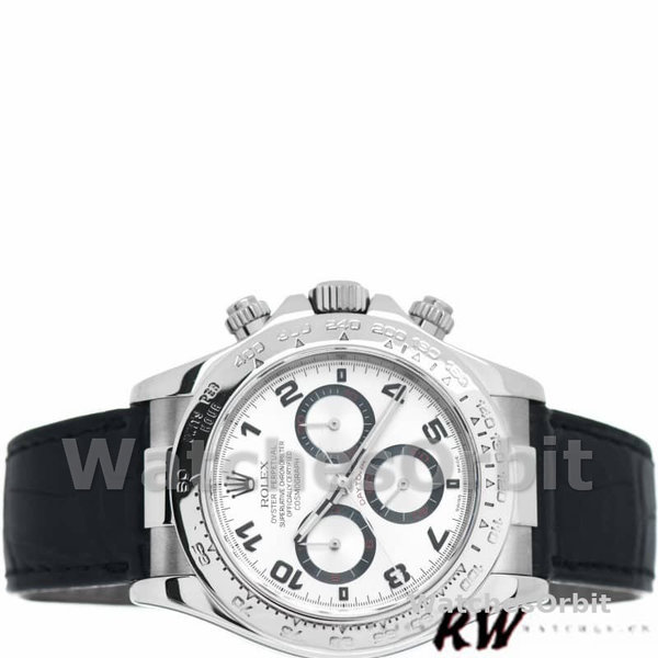 Replica Rolex Daytona 40mm Heren-116519-Zwarte krokodillenleren band-Witte wijzerplaat Wit