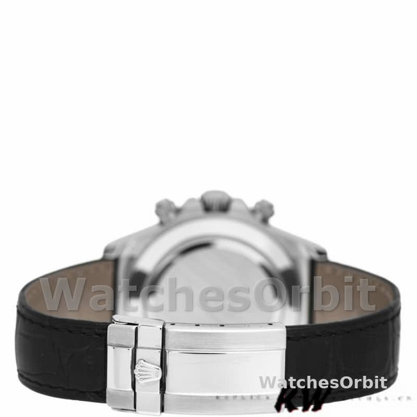 Replica Rolex Daytona 40mm Heren-116519-Zwarte krokodillenleren band-Witte wijzerplaat Wit