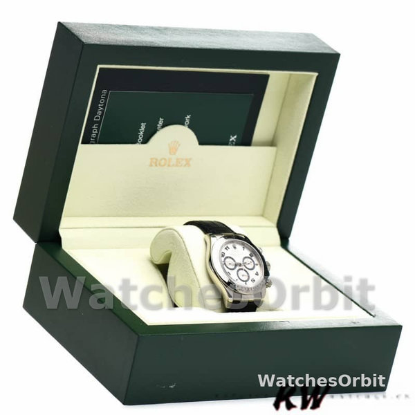 Replica Rolex Daytona 40mm Heren-116519-Zwarte krokodillenleren band-Witte wijzerplaat Wit