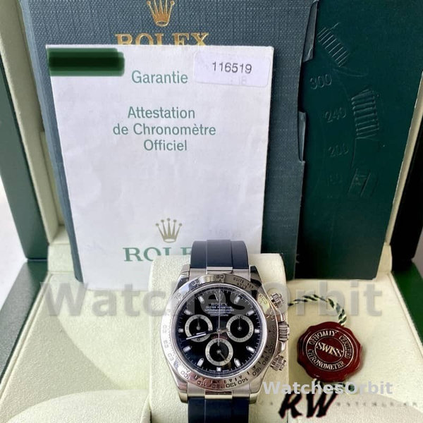 Men's Rolex Daytona 40mm Men's-116519-Black Dial-Black Rubber Strap Black<br />