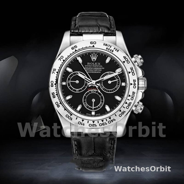 Men's Rolex Daytona 40mm Men's-116519-Black Leather Strap-Black Dial Black<br />