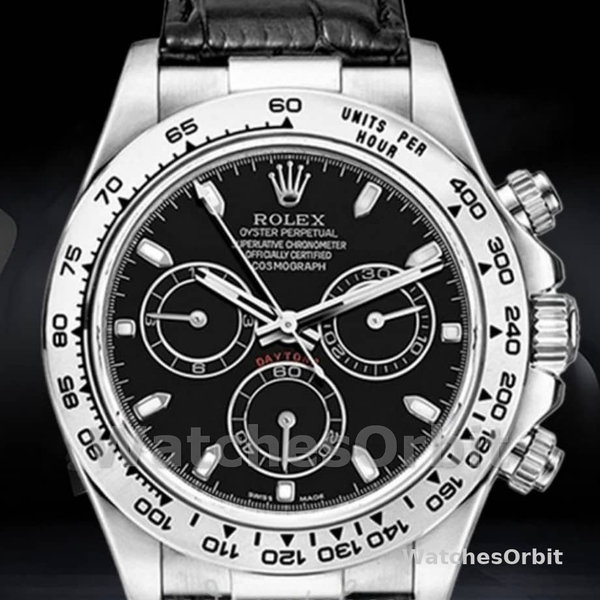 Replica Rolex Daytona 40mm Heren-116519-Zwarte Lederen Band-Zwarte Wijzerplaat Zwart<br />