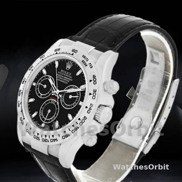Replica Rolex Daytona 40mm Heren-116519-Zwarte Lederen Band-Zwarte Wijzerplaat Zwart<br />