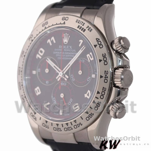 Replica Rolex Daytona 40mm Heren-116519-Zwarte Racing Dial-Leren Band Zwart<br />