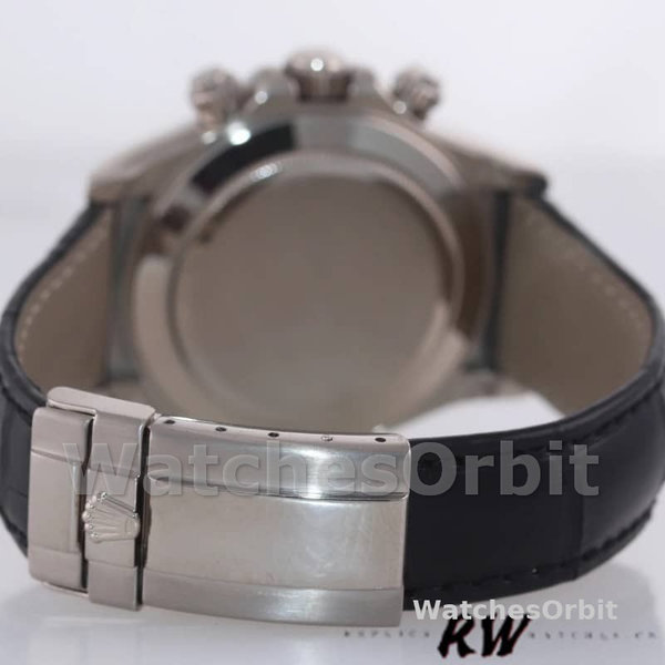 Replica Rolex Daytona 40mm Heren-116519-Zwarte Racing Dial-Leren Band Zwart<br />