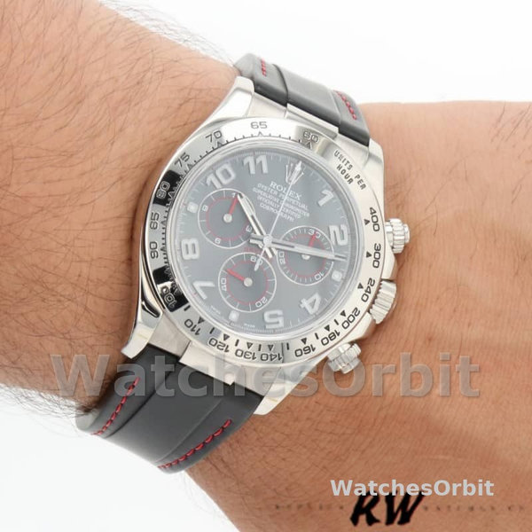 Replica Rolex Daytona 40mm Uomo-116519-Calrante grigio-Chiave di gomma neraCinturino grigio