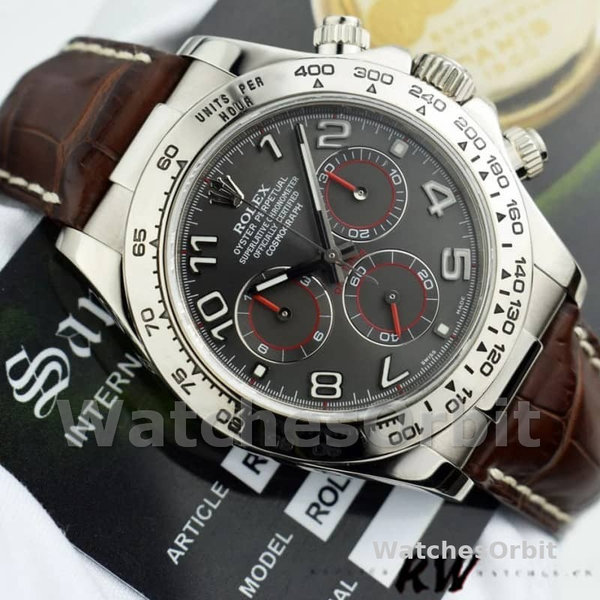 Men's Rolex Daytona 40mm Men's-116519-Grey Dial-Brown Leather Strap Grey<br />