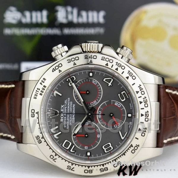 Replica Rolex Daytona 40mm Heren-116519-Grijze Wijzerplaat-Bruin Lederen Band Grijs<br />