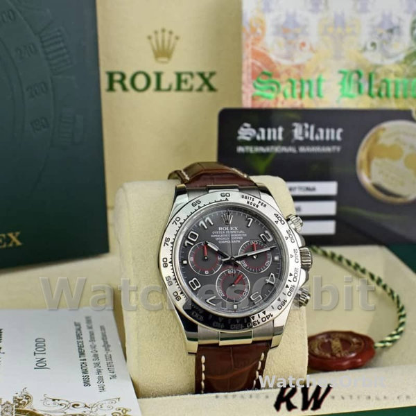 Replica Rolex Daytona 40mm Heren-116519-Grijze Wijzerplaat-Bruin Lederen Band Grijs<br />