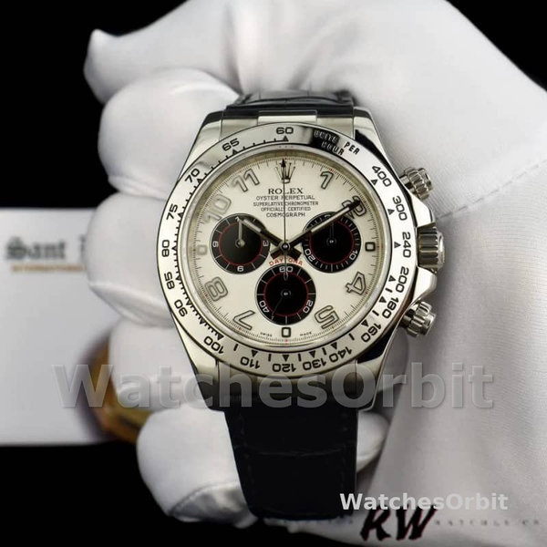 Men's Rolex Daytona 40mm Men's-116519-Panda Dial-Black Leather Strap White