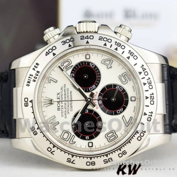 Replica Rolex Daytona 40mm Heren-116519-Panda Wijzerplaat-Zwart Leren Band Wit
