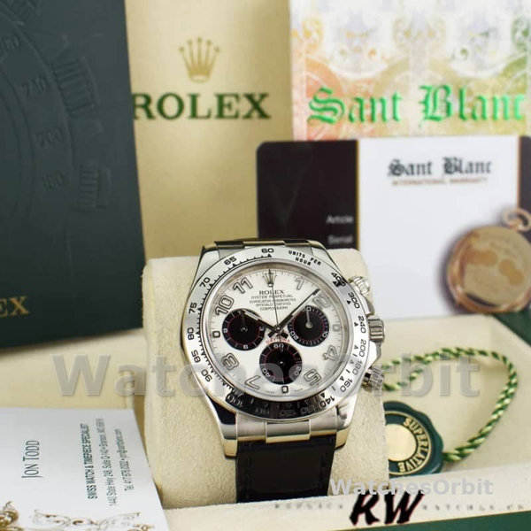 Replica Rolex Daytona 40mm Heren-116519-Panda Wijzerplaat-Zwart Leren Band Wit