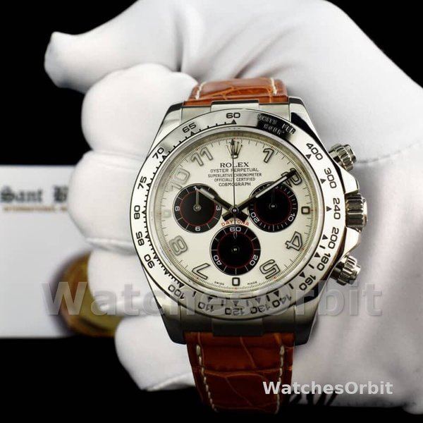 Men's Rolex Daytona 40mm Men's-116519-Panda Dial-Brown Leather Strap White