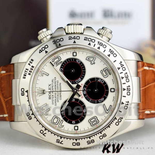 Replica Rolex Daytona 40mm Heren-116519-Panda Wijzerplaat-Bruin Lederen Band Wit