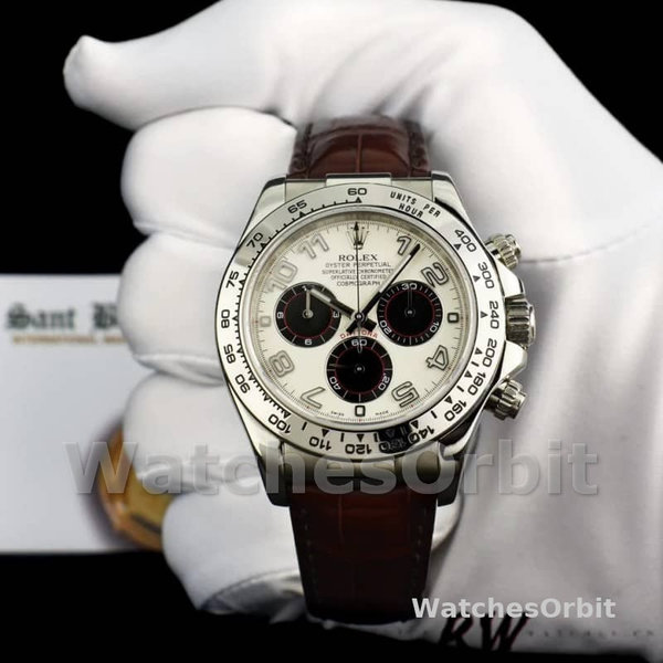 Men's Rolex Daytona 40mm Men's-116519-Panda Dial-Chocolate Leather Strap White