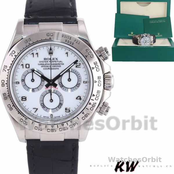 Men's Rolex Daytona 40mm Men's-116519-White Arabic Dial-Black Leather Strap White Arabic