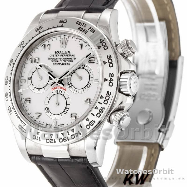 Replica Rolex Daytona 40mm Heren-116519-Witte Arabische Wijzerplaat-Zwarte Leren Band Witte Arabische