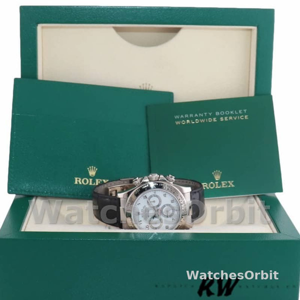 Replica Rolex Daytona 40mm Heren-116519-Witte Arabische Wijzerplaat-Zwarte Leren Band Witte Arabische