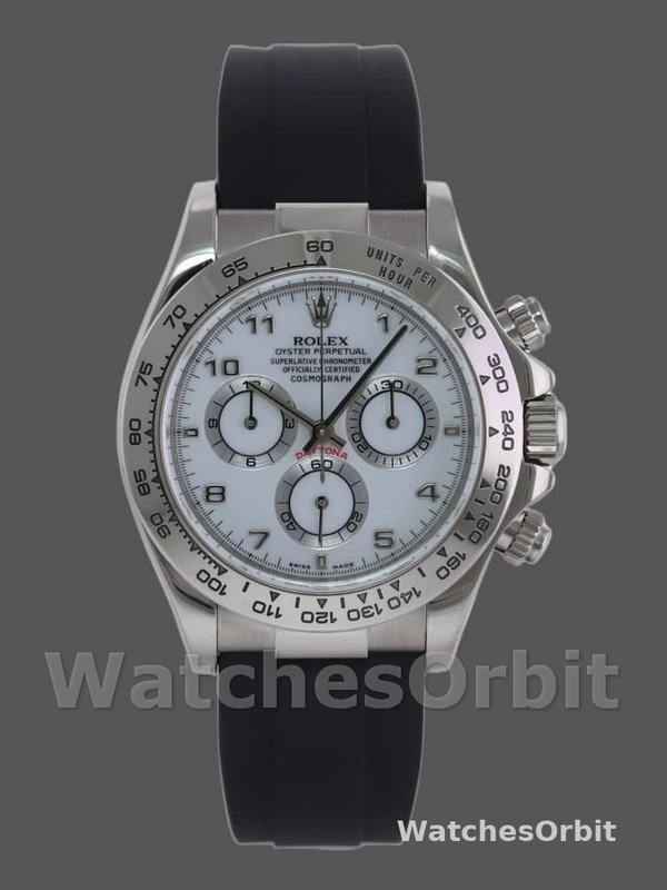 Rolex Daytona 116519 white Arabic dial Black Rubber strap 40mm Mens Replica Watch