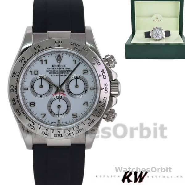 Men's Rolex Daytona 40mm Men's-116519-White Arabic Dial-Black Rubber Strap White