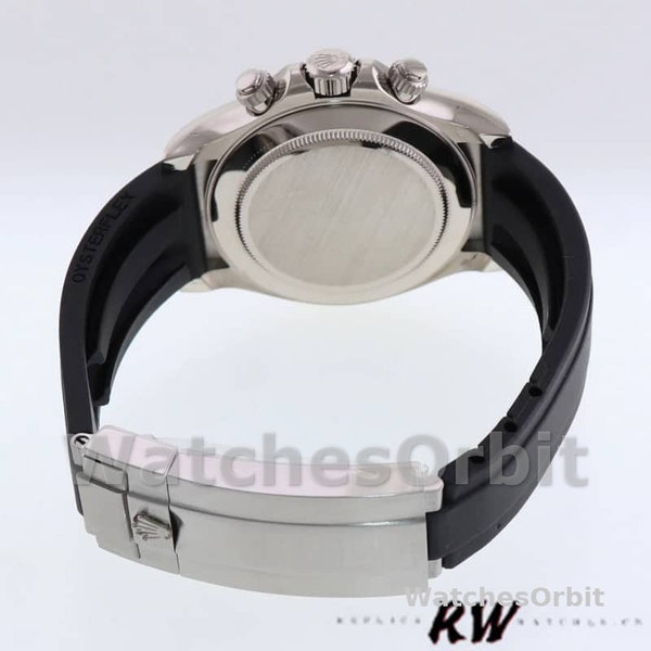 Replica Rolex Daytona 40mm Heren-116519-Witte Arabische Wijzerplaat-Zwarte Rubber Band Wit