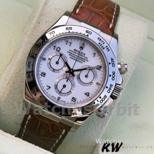 Replica Rolex Daytona 40mm Heren-116519-Witte Arabische Wijzerplaat-Bruin Lederen Band Wit