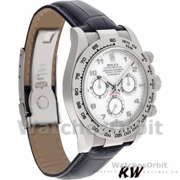 Men's Rolex Daytona 40mm Men's-116519-White Dial-Black Leather Strap White