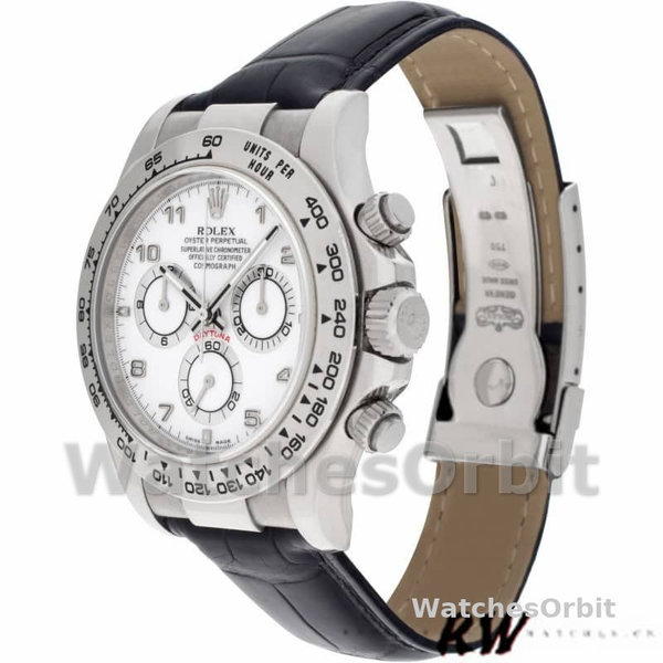 Replica Rolex Daytona 40mm Heren-116519-Witte wijzerplaat-Zwarte lederen band Wit