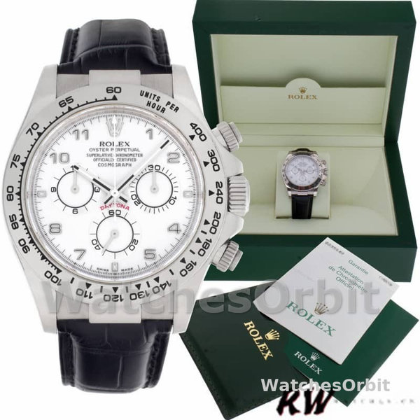 Replica Rolex Daytona 40mm Heren-116519-Witte wijzerplaat-Zwarte lederen band Wit