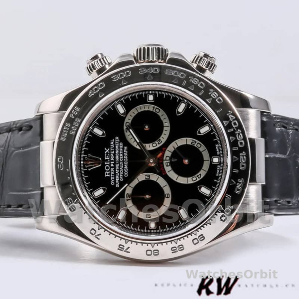 Replica Rolex Daytona 40mm Heren-116519-Witgoud-Zwarte Wijzerplaat Zwart<br />