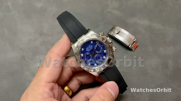 Men's Rolex Daytona 116519 White Gold with Blue Garnet Disc and Diamond Markings Blue Dial