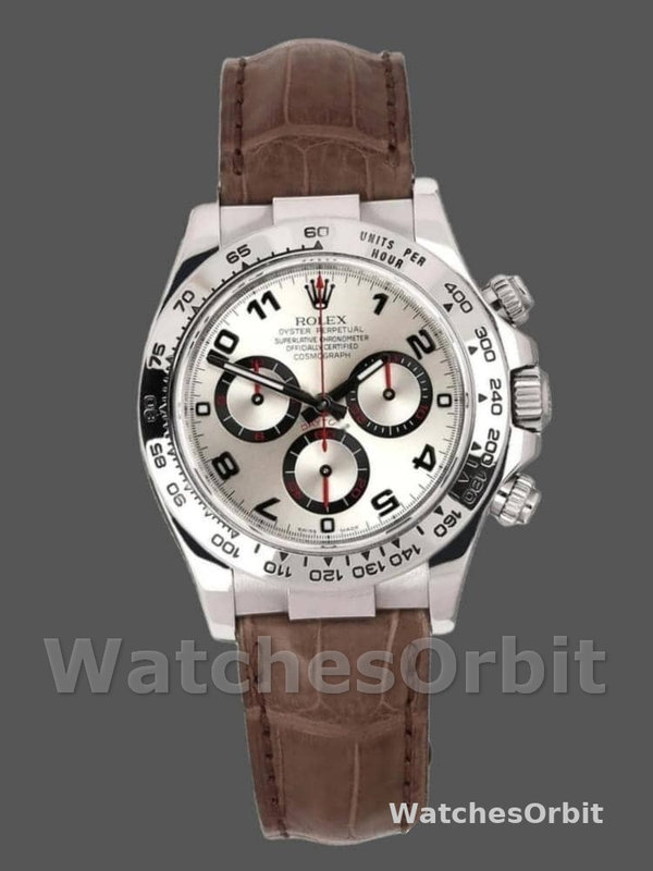 Men's Rolex Daytona 40mm Men's-116519-White Gold-Racing Dial-Brown Leather Strap Racing