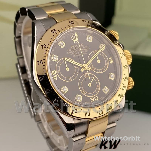 Replica Rolex Daytona 40 mm Uomo-116523-Acciaio inossidabile-Contatore nero con diamanti Nero