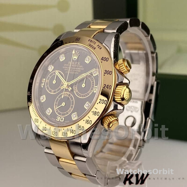Replica Rolex Daytona 40 mm Uomo-116523-Acciaio inossidabile-Contatore nero con diamanti Nero