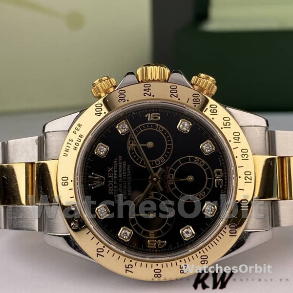 Replica Rolex Daytona 40 mm Uomo-116523-Acciaio inossidabile-Contatore nero con diamanti Nero