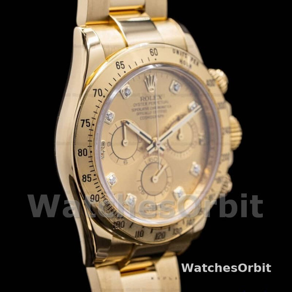Men's Rolex Daytona 40mm Men's-116528-Yellow Gold-Champagne Diamond Dial Champagne