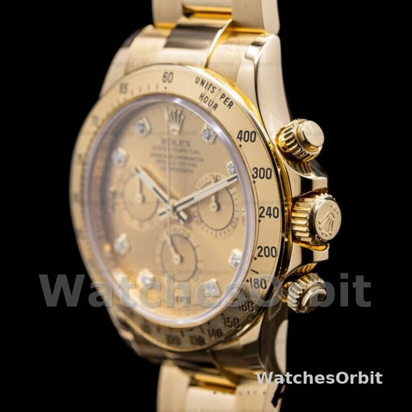 Mens Rolex Daytona 40mm Mens-116528-Yellow Gold-Champagne Diamond Dial Champagne Replica Image
