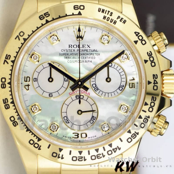 Men's Rolex Daytona 40mm Men's-116528-Yellow Gold-MOP-Diamond Dial MOP