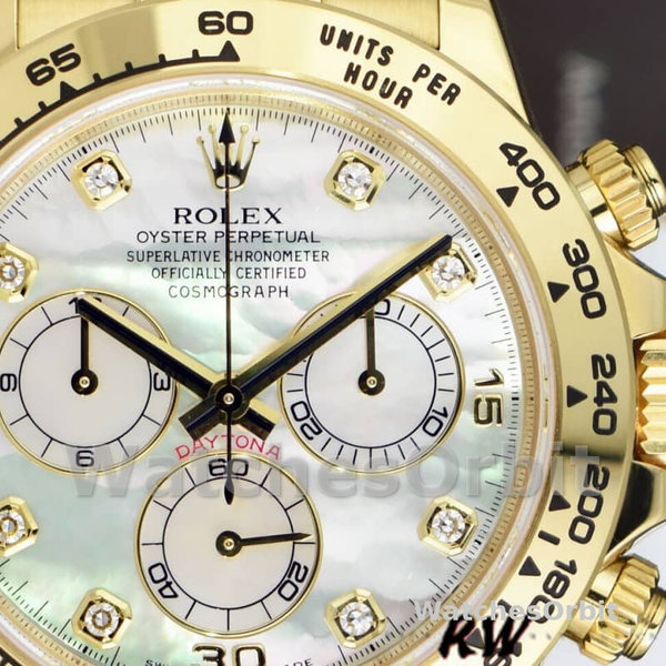Mens Rolex Daytona 40mm Mens-116528-Yellow Gold-MOP-Diamond Dial MOP Replica Image